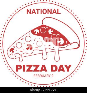 National Pizza Day on Celebration February 9 by Consuming Various Slice in Flat Cartoon Style Background Hand Drawn Templates Illustration Stock Vector
