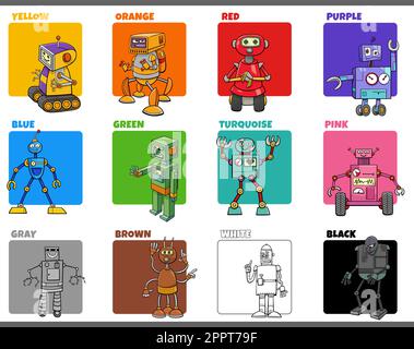basic colors set with cartoon robots characters Stock Vector