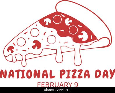 National Pizza Day on Celebration February 9 by Consuming Various Slice in Flat Cartoon Style Background Hand Drawn Templates Illustration Stock Vector