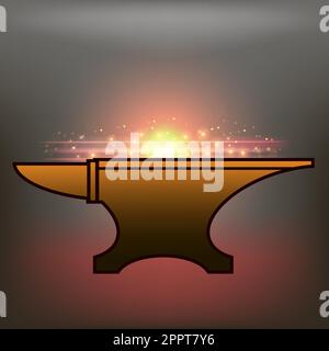 Anvil and Exposion Icon on Grey Blurred Background. Industrial Logo Design. Stock Vector