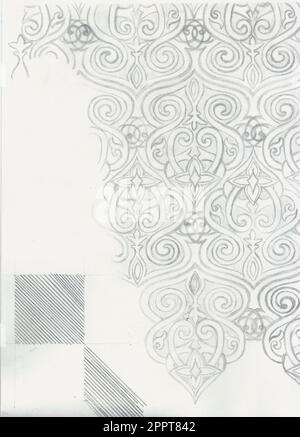 wallpaper hand-drawn on watercolor paper with a gray pencil, patterns with swirls connecting to each other Stock Photo
