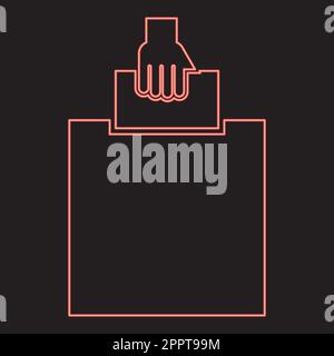 Neon hand puts a blank in a box for suggestion the voter throws a ticket red color vector illustration image flat style Stock Vector