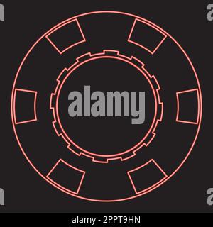 Neon casino chip red color vector illustration image flat style Stock Vector