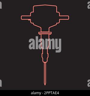 Neon jackhammer red color vector illustration image flat style Stock Vector