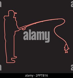 Neon fisherman red color vector illustration image flat style Stock Vector