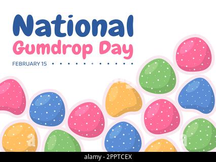 National Gumdrop Day on February 15 with Holiday of Delicious Sweets for Children in Flat Cartoon Background Hand Drawn Templates Illustration Stock Vector