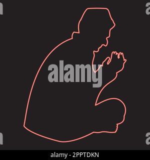 Neon praying muslim red color vector illustration image flat style ...