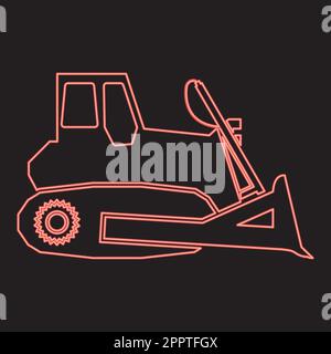Neon bulldozer red color vector illustration image flat style Stock Vector