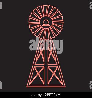 Neon wind turbine windmill classic american red color vector illustration image flat style Stock Vector