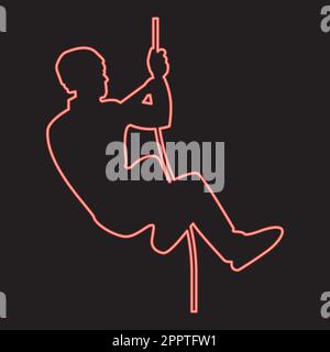 Neon rock climber red color vector illustration image flat style Stock Vector