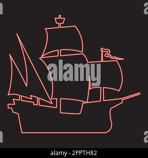 Neon medieval ship red color vector illustration image flat style Stock Vector
