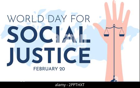 World Day of Social Justice on February 20 with Scales or Hammer for a Just Relationship in Flat Cartoon Hand Drawn Templates Illustration Stock Vector