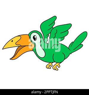 The cuckoo bird flies with a happy face, doodle kawaii. doodle icon image Stock Vector