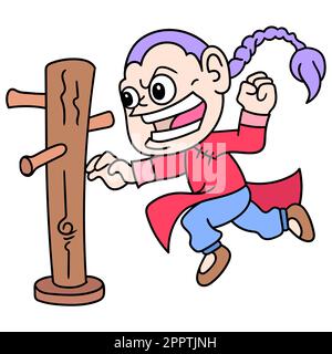 a martial arts master practicing kung fu, doodle icon image kawaii Stock Vector