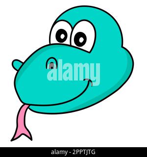 cartoon emoticon komodo head sticking out its tongue, doodle icon image kawaii Stock Vector