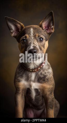 A close-up photograph of a medium-sized dog with its head facing forward Stock Photo