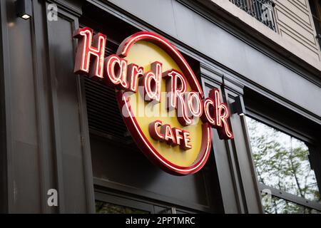 lyon , Aura France - 04 20 2023 : Hard Rock Cafe International logo brand and text sign chain of theme restaurant signboard entrance Stock Photo