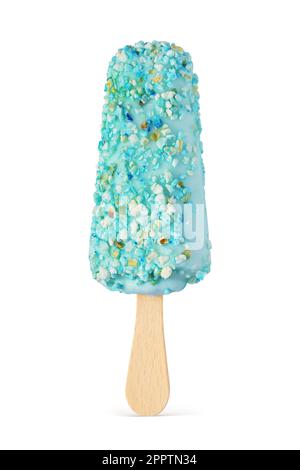 Blue ice cream popsicle with popcorn sprinkles isolated on white background Stock Photo