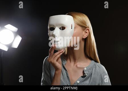Actor Mask Work Professional actress with mask on stage in theatre Stock Photo - Alamy