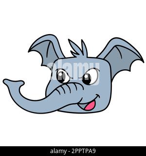 elephant head emoticon with smiling long trunk, doodle icon image kawaii Stock Vector
