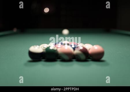 Racked and ready billiards balls Stock Photo