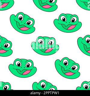 green smile frog seamless pattern textile print. repeat pattern background design Stock Vector