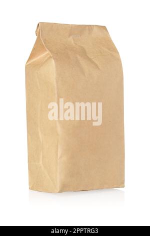 Brown craft paper bag packaging template isolated on white background. With clipping path included. Stock Photo