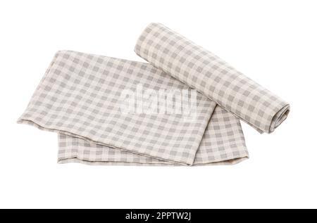 Two grey plaid napkins on white background Stock Photo
