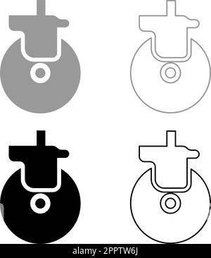 Wheel for furniture caster swivel set icon grey black color vector illustration image solid fill outline contour line thin flat style Stock Vector