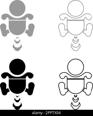 Child infant baby kid farts break wind farting bloating gas cloud stench bad smell flatulency set icon grey black color vector illustration image solid fill outline contour line thin flat style Stock Vector