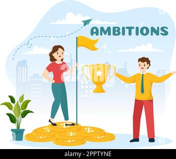 Ambition Illustration with Entrepreneur Climbing the Ladder to Success and Career Development in Flat Cartoon Business Plan Hand Drawing Template Stock Vector