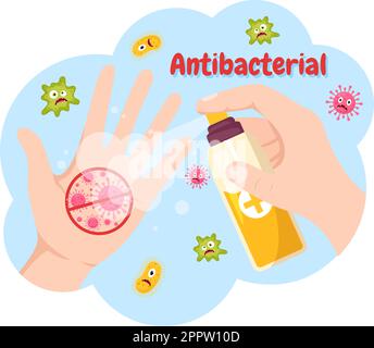 Antibacterial Illustration with Washing Hands, Virus Infection and Microbes Bacterias Control in Hygiene Healthcare Flat Cartoon Hand Drawn Templates Stock Vector