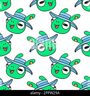 smile frog head seamless pattern textile print. repeat pattern background design Stock Vector