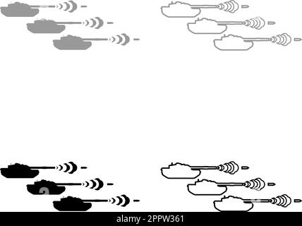 Shooting tanks war concept set icon grey black color vector illustration image solid fill outline contour line thin flat style Stock Vector