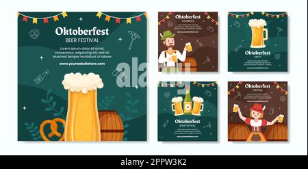 Oktoberfest Beer Festival Social Media Post Template Cartoon Background Vector Illustration Stock Vector