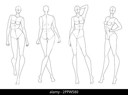 Fashion figure ten heads design template croquis Stock Vector