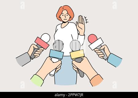 Woman make no comment gesture to reporters Stock Vector