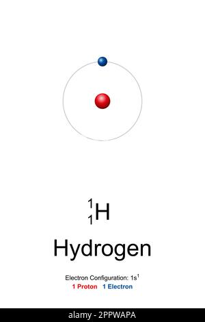 Hydrogen, atom model of hydrogen-1 with 1 proton, no neutron and 1 electron Stock Vector