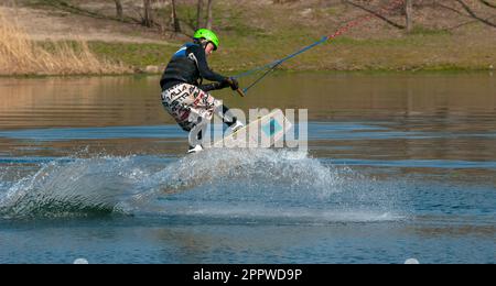 Water skiing. Wakeboarding. Europe. Ukraine. Kharkiv. Stock Photo