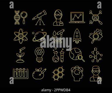 Set of gold reseach icons Stock Vector