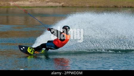 Water skiing. Wakeboarding. Europe. Ukraine. Kharkiv. Stock Photo