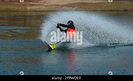 Water skiing. Wakeboarding. Europe. Ukraine. Kharkiv. Stock Photo