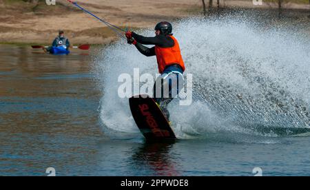 Water skiing. Wakeboarding. Europe. Ukraine. Kharkiv. Stock Photo