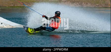 Water skiing. Wakeboarding. Europe. Ukraine. Kharkiv. Stock Photo