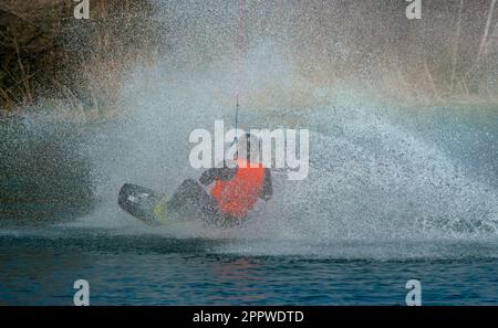 Water skiing. Wakeboarding. Europe. Ukraine. Kharkiv. Stock Photo