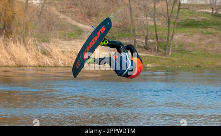 Water skiing. Wakeboarding. Europe. Ukraine. Kharkiv. Stock Photo