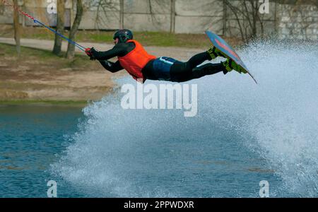 Water skiing. Wakeboarding. Europe. Ukraine. Kharkiv. Stock Photo