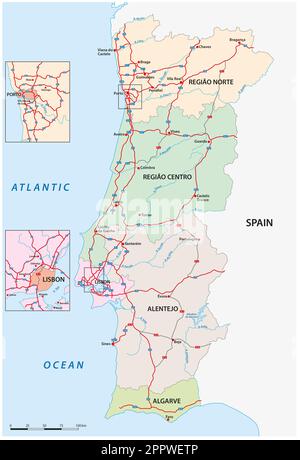 Regional Administrative and Motorway vector map of Portugal Stock Photo
