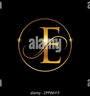 Golden Cursive Luxury Monogram Logo Initial Letter E Stock Vector