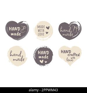 Hand made grunge circle and heart label set Stock Vector